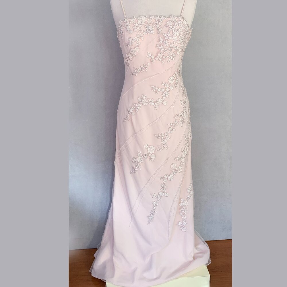Mon Cheri Bridals Sequin & Beaded Appliqué Gown | Pale Blush & Silver | Size 6